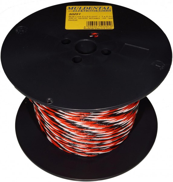 PE-Servolitze 2 x 0,50 mm² + 1 x 0,14 mm² verdrillt · schwarz rot